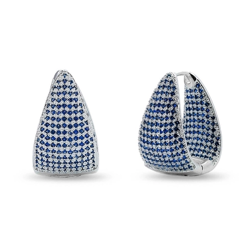 Brinco De Prata Leve Argola Gota Linha Clic Com Zircônias Safira