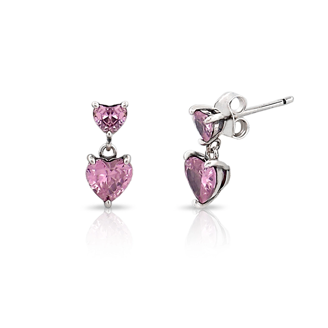 Brinco Balanço Envelhecido com Coração de Zircônia Rosa