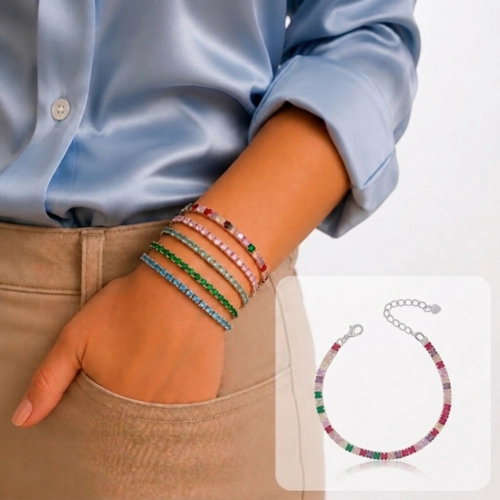 Pulseira Riviera Com Zircônia Colorida Quadrada