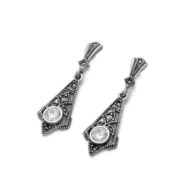 Brinco de Prata Balanço Trabalhado com Marcassita e Zircônia Cristal