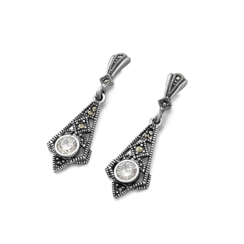 Brinco de Prata Balanço Trabalhado com Marcassita e Zircônia Cristal