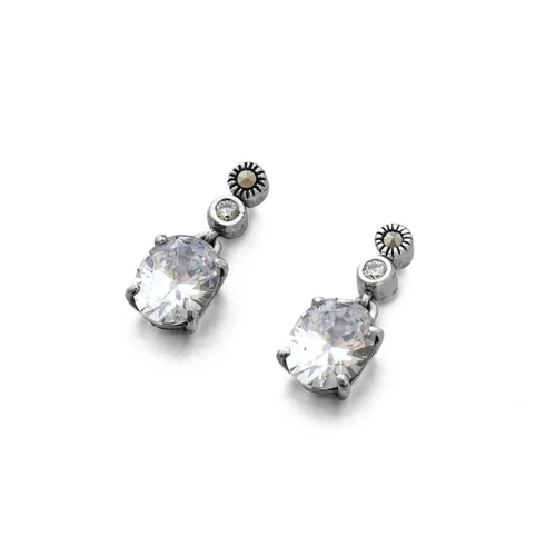 Brinco de Prata com Marcassita e Zircônia Cristal Oval