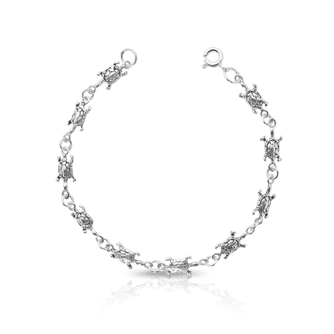 Pulseira em Prata Envelhecida Com Tartarugas