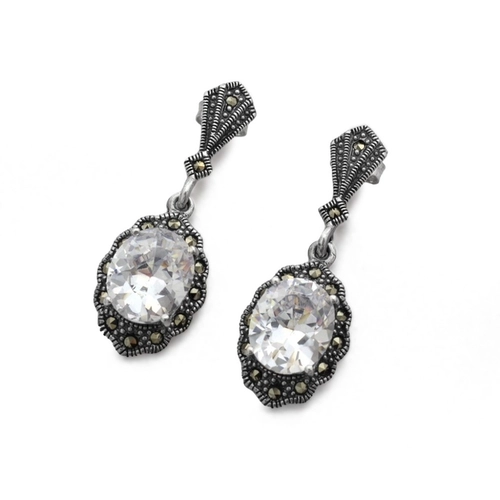 Brinco de Prata Balanço com Marcassita e Zircônia Cristal