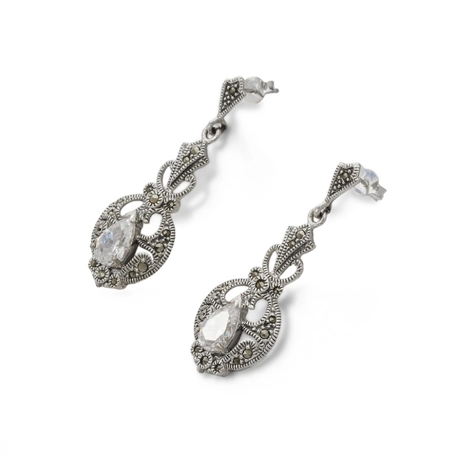 Brinco de Prata com Gota de Zircônia Cristal e Marcassitas
