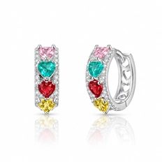 Brinco Argola Click com Corações em Zircônias Coloridas