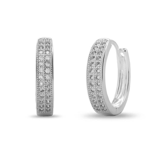 Brinco De Prata Leve Argola Clic com Zircônias Cristal Cravejadas