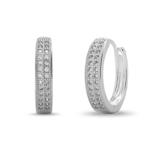 Brinco De Prata Leve Argola Clic com Zircônias Cristal Cravejadas