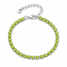 Pulseira de Prata Leve Riviéra com Zircônia Verde Claro