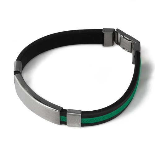 Bracelete de Aço Cauciu Preto e Verde com Placa