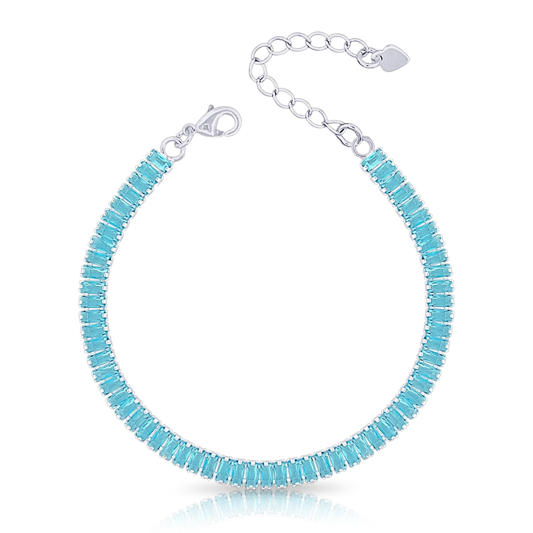Pulseira de Prata Leve Riviéra com Zircônia Topázio Retangular
