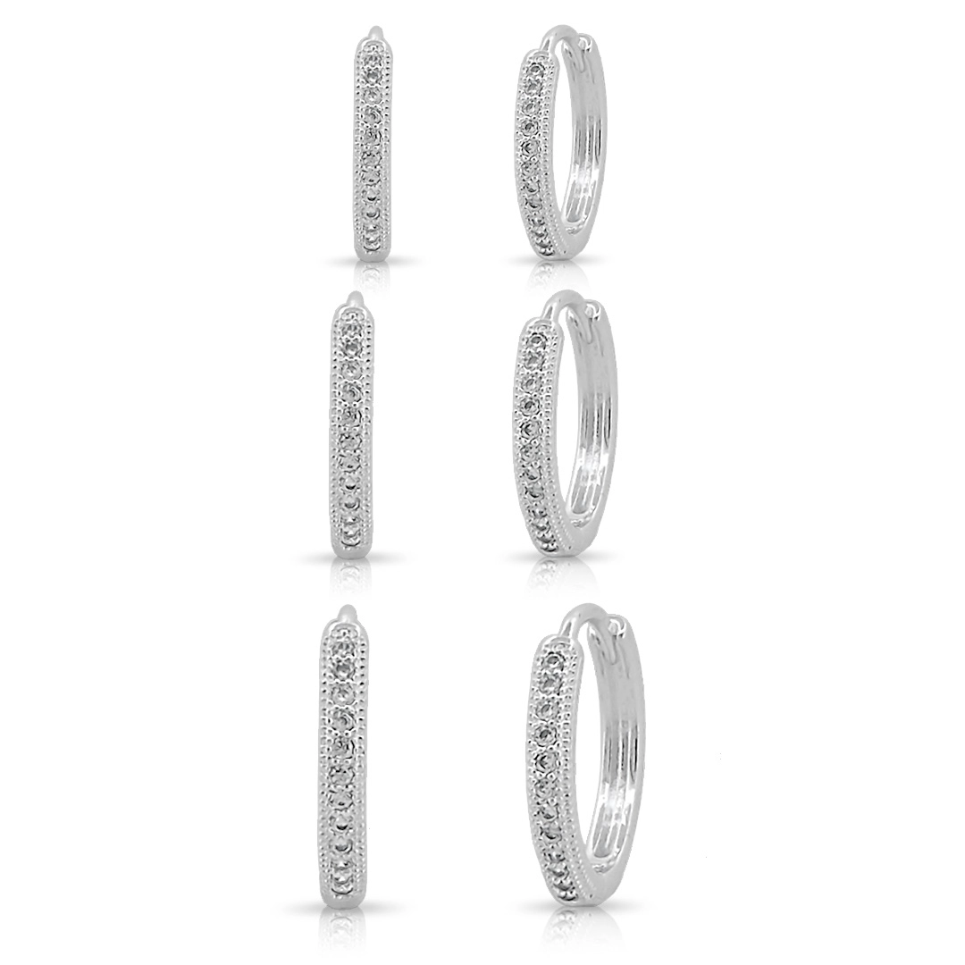 Kit de Brincos Click com Zircônias Cristal