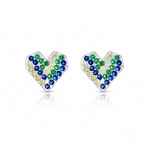 Brinco Top Coração com Zircônias Coloridas Cravejadas