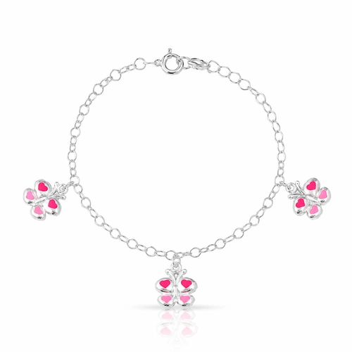 Pulseira Kids Borboleta com Corações Rosas