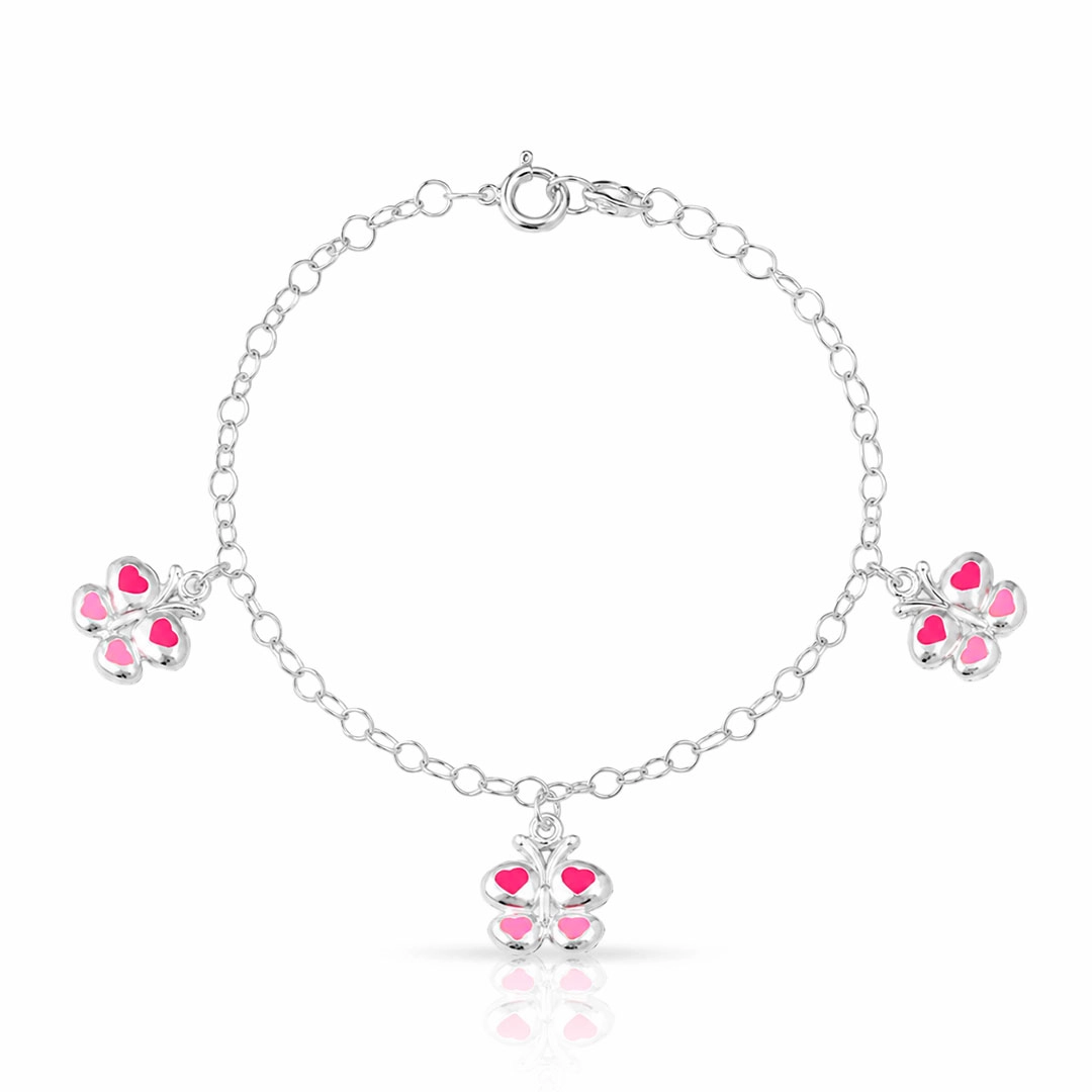 Pulseira Kids Borboleta com Corações Rosas