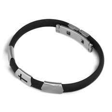 Bracelete de Aço Cauciu com Placa Lisa e Cruz Vazada