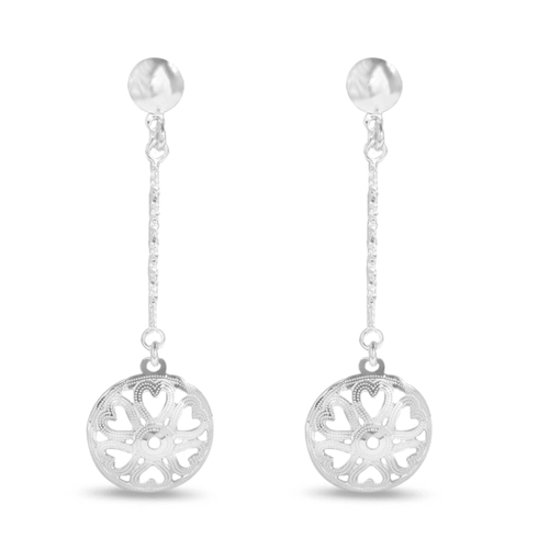 Brinco De Prata Leve Balanço Com Fio Diamantado com Flor e Coração