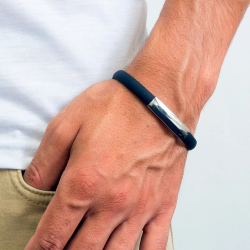 Bracelete de Aço Cauciu com Placa Lisa