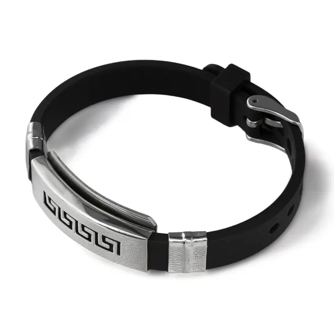 Bracelete Cauciu com Placa Labirinto e Fecho Fivela
