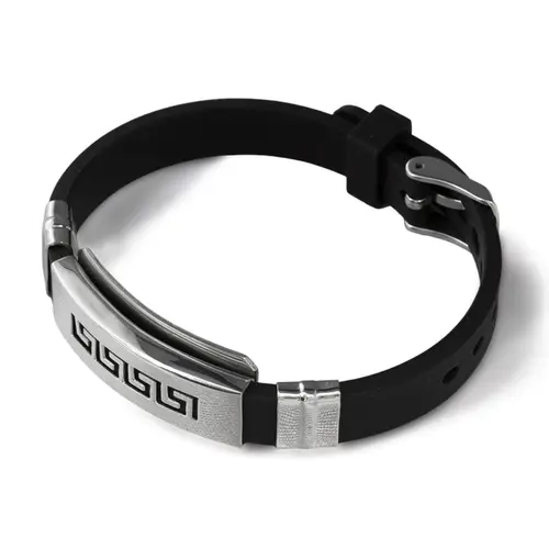 Bracelete Cauciu com Placa Labirinto e Fecho Fivela