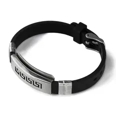 Bracelete Cauciu com Placa Labirinto e Fecho Fivela