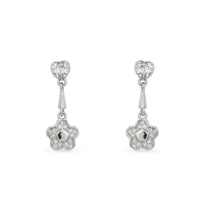Brinco Balanço com Flor e Zircônias Cristal