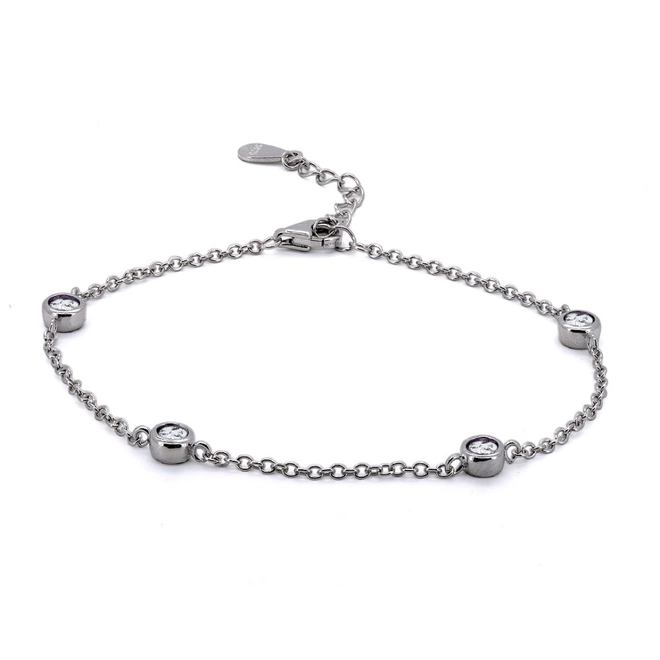 Pulseira de Prata Com Zircônias Cristal Redondas