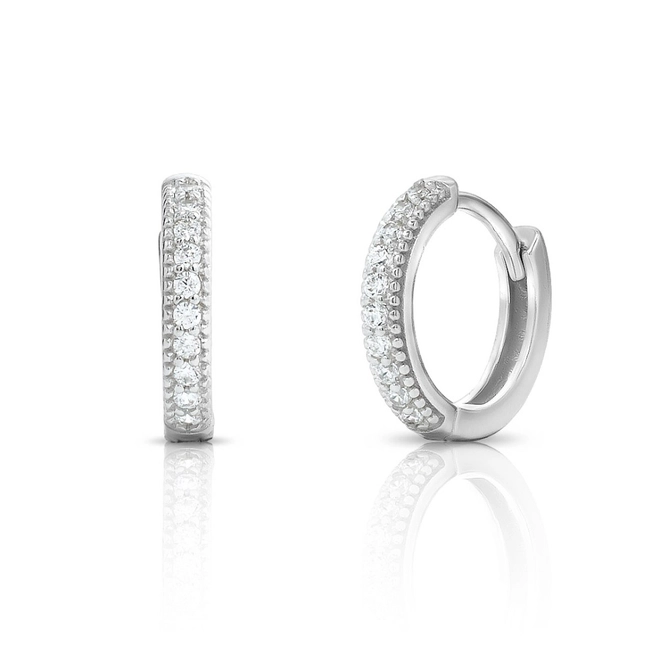 Brinco de Prata Argola Clic com Zircônias Cristal