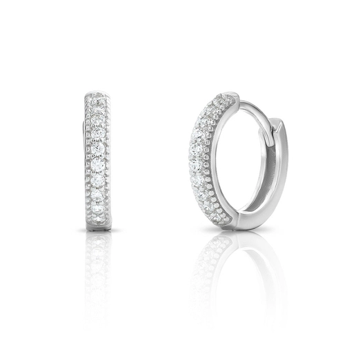 Brinco de Prata Argola Clic com Zircônias Cristal