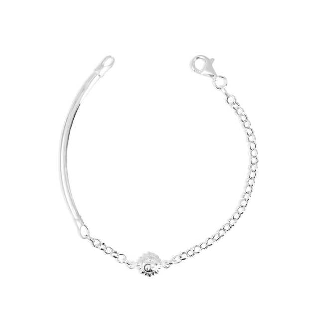 Pulseira de Prata Portuguesa com Placa Roliça e Berloque de Sol