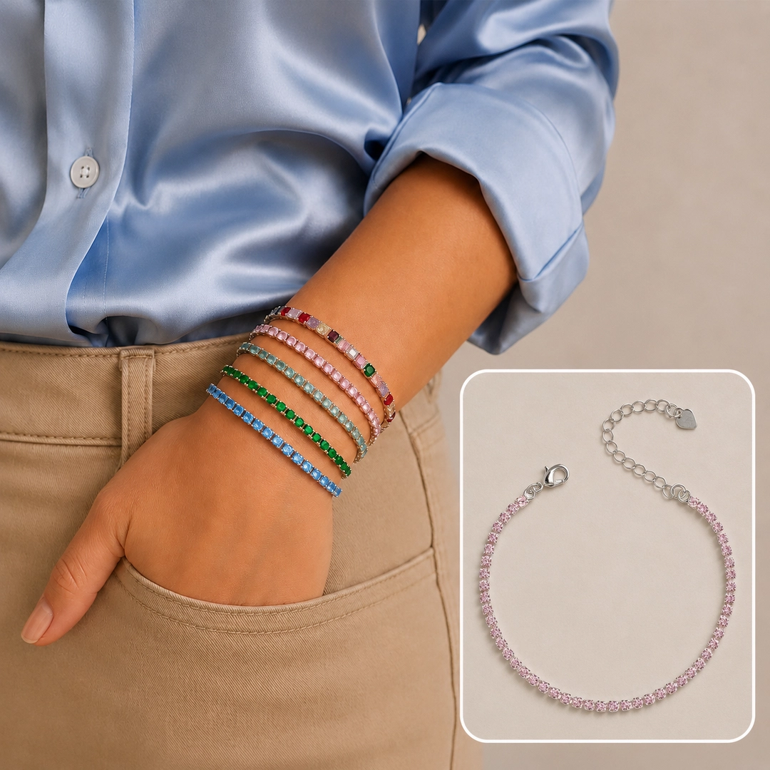 Pulseira Riviera Com Zircônias Rosa