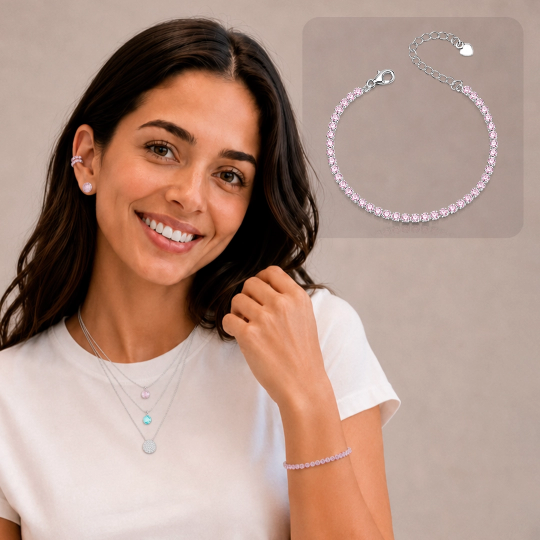 Pulseira Riviera Com Zircônias Rosa