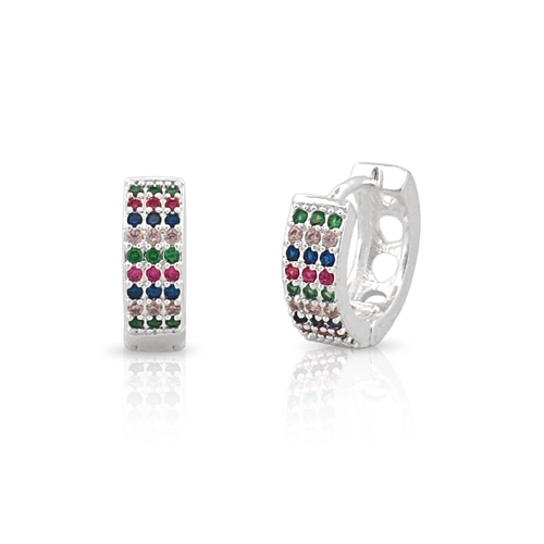 Brinco de Prata Leve Argola Click com Zircônias Coloridas M