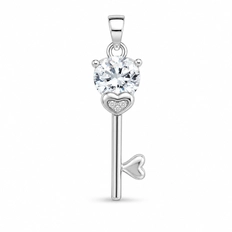 Pingente Chave com Coração de Zircônia Cristal