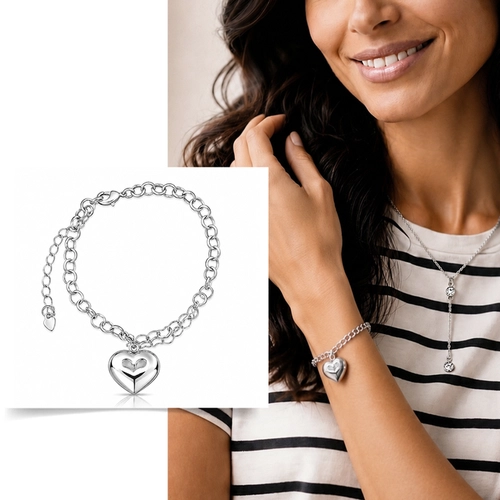 Pulseira em Malha Portuguesa com Coração Espelhado