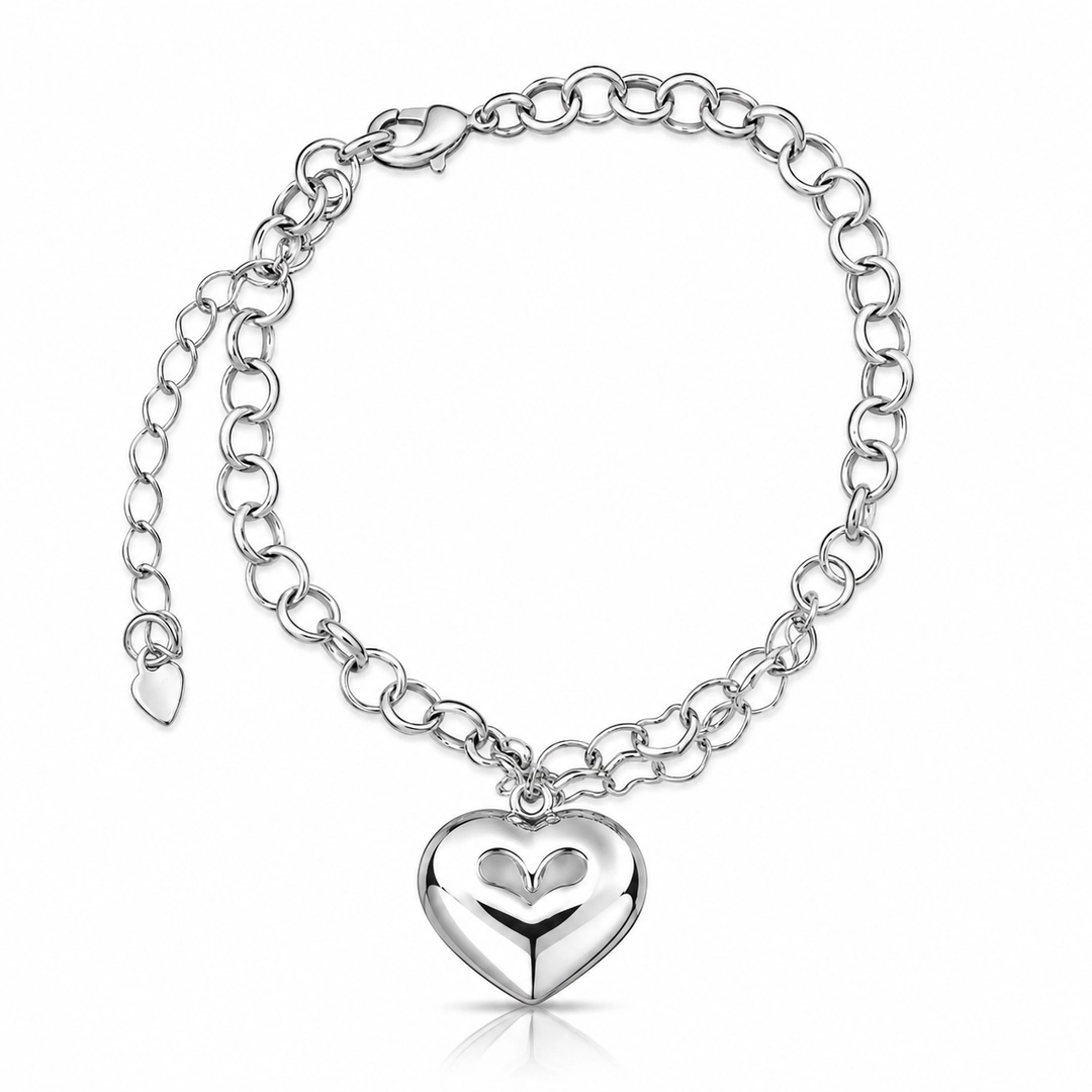 Pulseira em Malha Portuguesa com Coração Espelhado