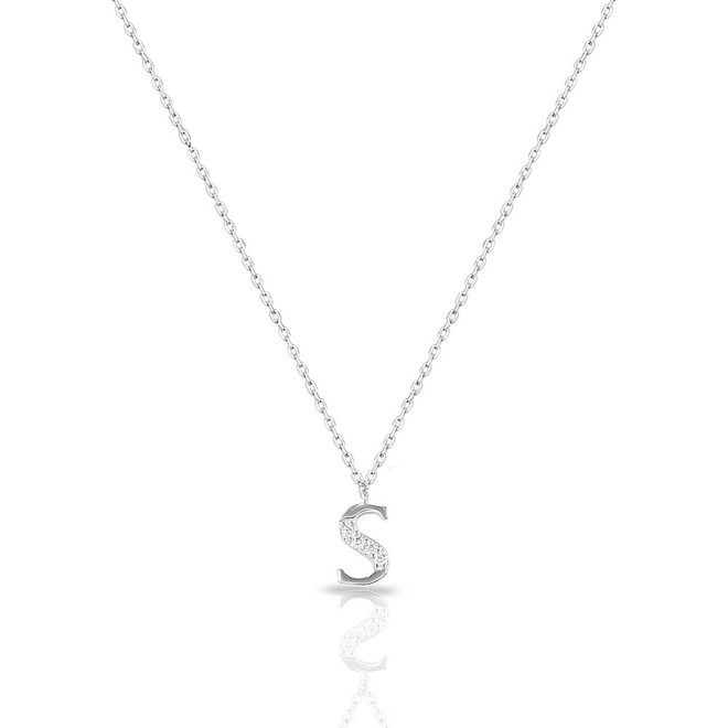 Gargantilha de Prata com Pingente de Letra S e Zircônias Cristal