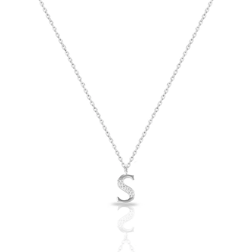 Gargantilha de Prata com Pingente de Letra S e Zircônias Cristal