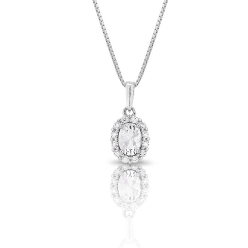 Gargantilha em Prata com Pingente Oval e Zircônia Cristal
