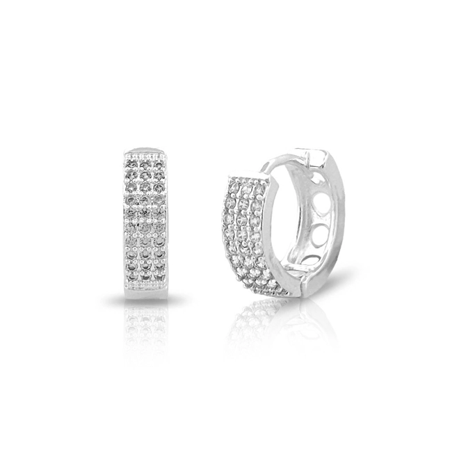 Brinco De Prata Leve Argola Clic com Zircônias Cristal M