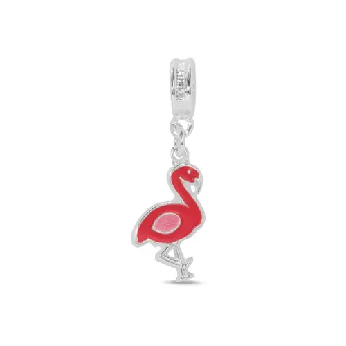 Berloque de Prata Leve Infantil Flamingo Esmaltado