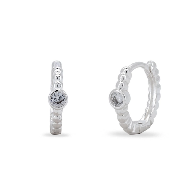 Brinco De Prata Leve Argola Clic Com Zircônia Cristal