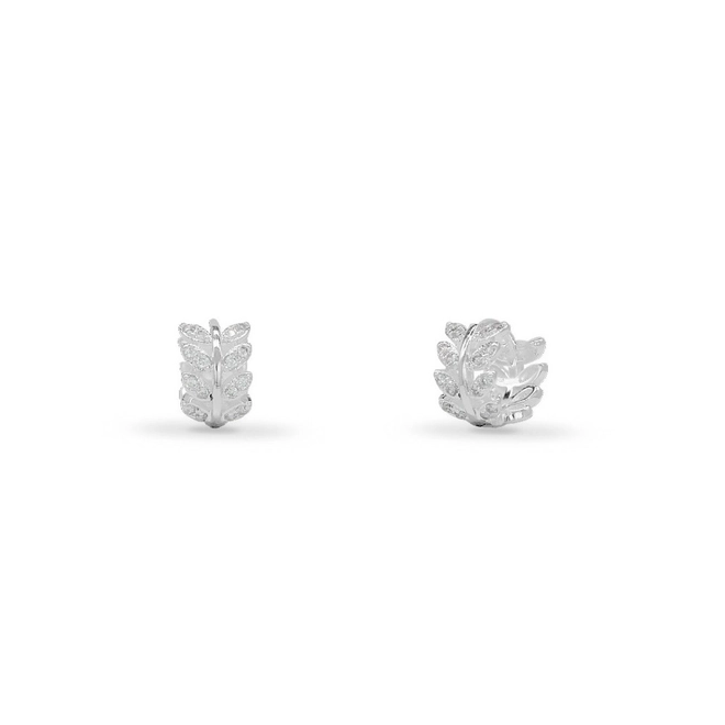 Brinco de Prata Leve Argola Clic Folhas com Zircônia Cristal