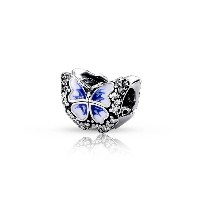 Berloque de Prata Borboleta com Resina Azul e Branca