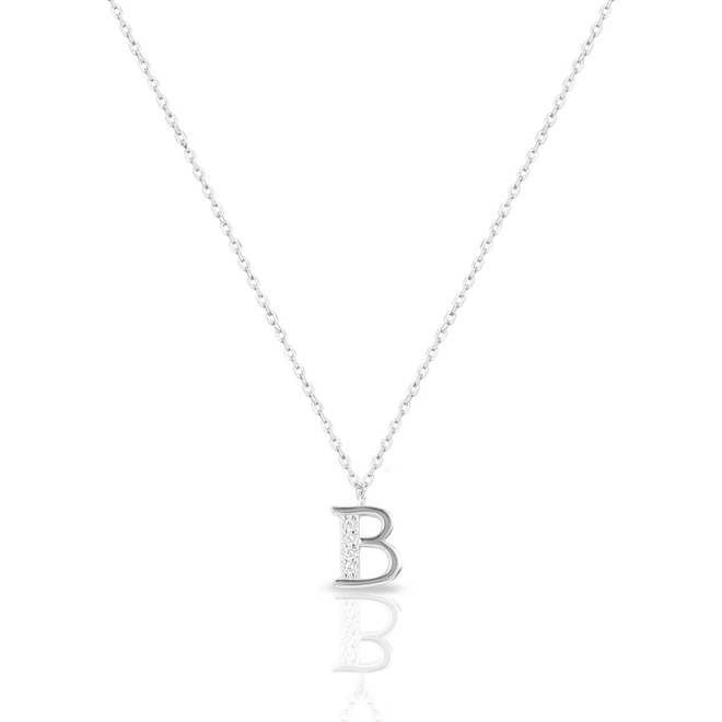 Gargantilha de Prata com Pingente de Letra B e Zircônias Cristal