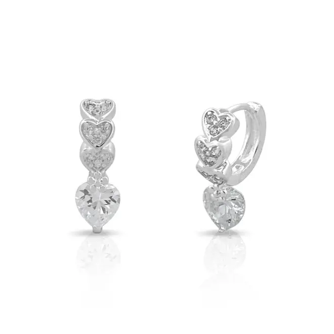 Brinco Argola Click com Corações Zircônias Cristal