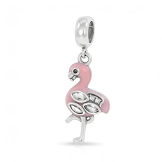 Berloque Flamingo Rosa Esmaltado e Zircônias Cristal