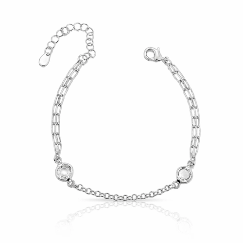 Pulseira com Duas Zircônias Cristal Redondas