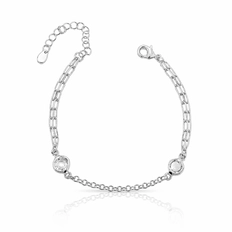 Pulseira com Duas Zircônias Cristal Redondas