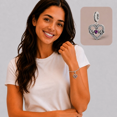 Berloque MOM Coração com Zircônias Rubi e Cristal